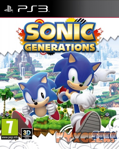 Capa do jogo Sonic Generations para PS3 com imagens do personagem Sonic