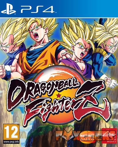 Capa do jogo Dragon Ball Fighter Z PS4 com personagens loiros em fundo de montanhas