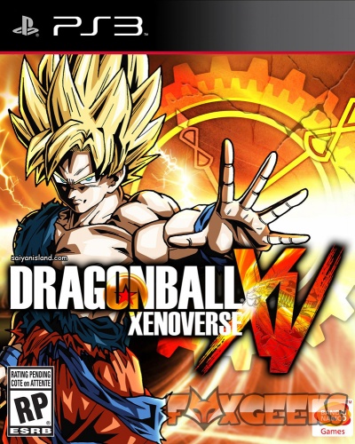 Capa do jogo Dragonball Xenoverse para PS3 com personagem em destaque e fundo de engrenagens