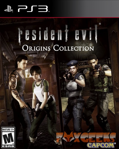 Capa do jogo Resident Evil Origins Collection para PS3 com quatro personagens armados em fundos distintos