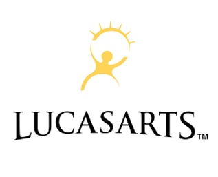 Logotipo da marca LUCASARTS com símbolo amarelo e texto preto