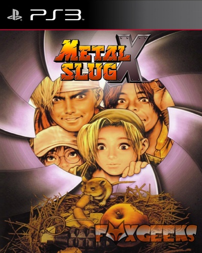 Capa do jogo PS3 Metal Slug X com personagens anime e rato em cima de feno