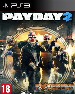 Capa do jogo PAYDAY 2 para PS3 com quatro personagens mascarados armados saindo de um cofre