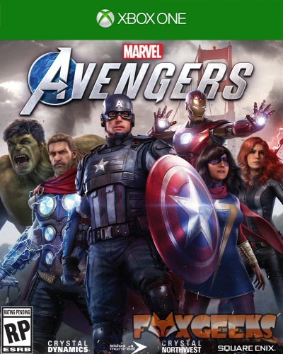 Capa do jogo Marvel Avengers Xbox One com personagens Hulk, Thor, Capitão América, Iron Man, Miss Marvel e Viúva Negra