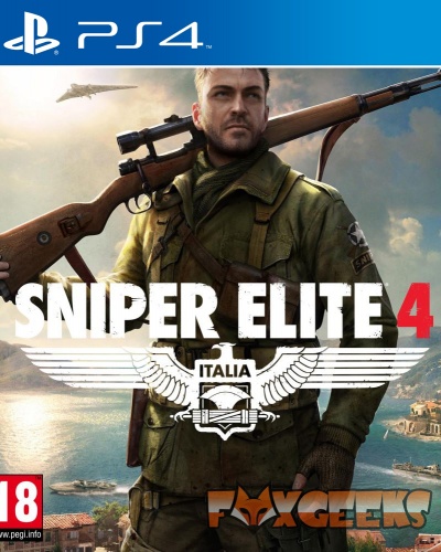 Capa do jogo PS4 Sniper Elite 4 com soldado e arma de precisão em cenário marítimo