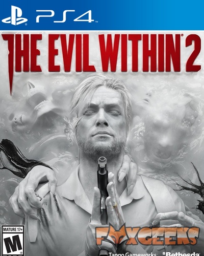 Capa do jogo PS4 The Evil Within 2 com figura masculina e mãos extras em fundo cinzento