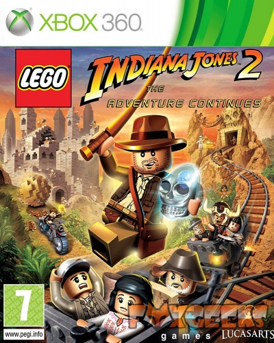 Capa do jogo LEGO Indiana Jones 2 para Xbox 360 com personagens LEGO em aventura e ruínas ao fundo