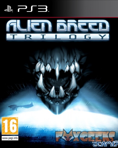 Capa do jogo Alien Breed Trilogy para PS3 com alienígena e texto em azul e preto