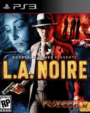 Capa do jogo L.A. NOIRE para PS3 com homem de chapéu segurando arma, mulher em fundo azul e cena vermelha com corpos