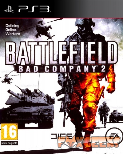 Capa do jogo PS3 Battlefield Bad Company 2 com soldados, tanque e helicópteros em fundo de guerra