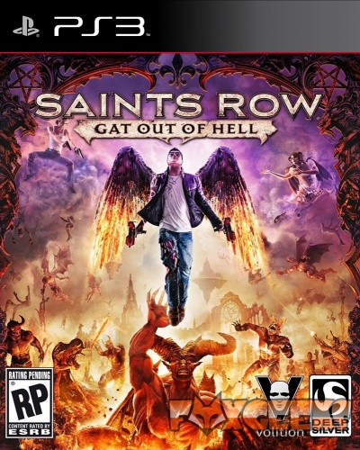 Capa do jogo Saints Row Gat Out of Hell para PS3 com personagem e figuras demoníacas