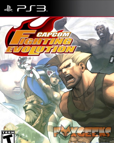Capa do jogo de PS3 Capcom Fighting Evolution com personagens de luta desenhados