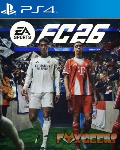 Capa do jogo PS4 FC 26 com dois jogadores de futebol em túnicas branca e vermelha.