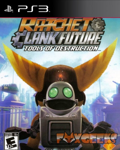 Capa do jogo Ratchet & Clank Future Tools of Destruction para PS3 com personagem robô