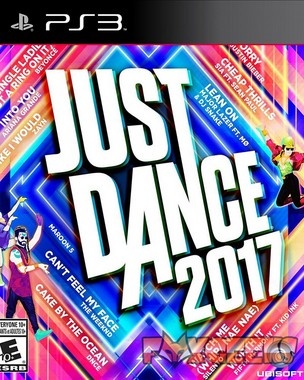 Capa do jogo PS3 Just Dance 2017 com fundo colorido e personagens a dançar