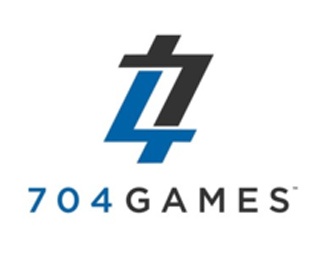 Logótipo com elementos gráficos preto e azul e texto 704 GAMES