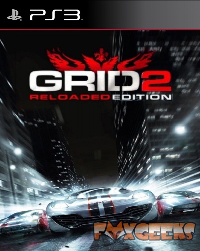 Capa do jogo GRID 2 Reloaded Edition para PS3 com carros de corrida à noite