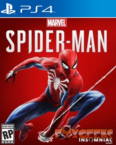 Capa do videojogo Marvel Spider-Man para PS4 com Homem-Aranha em pose dinâmica e fundo vermelho.