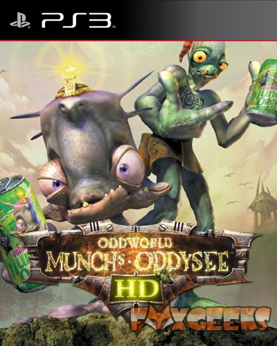 Capa do jogo PS3 Oddworld Munch's Oddysee HD com personagens animados 3D e fundo de céu nublado.