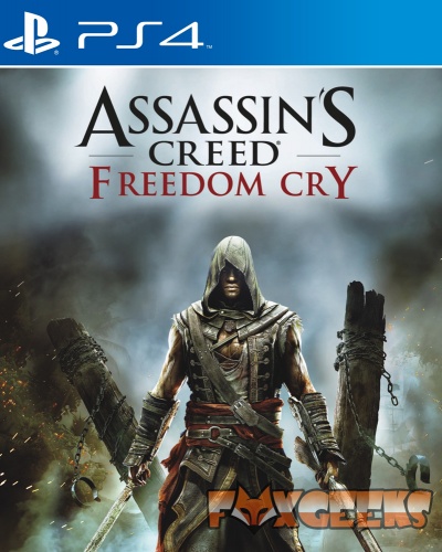Capa do jogo PS4 Assassin's Creed Freedom Cry com personagem assassino e fundo nebuloso