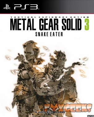 Capa do jogo PS3 Metal Gear Solid 3 Snake Eater com ilustração de duas personagens
