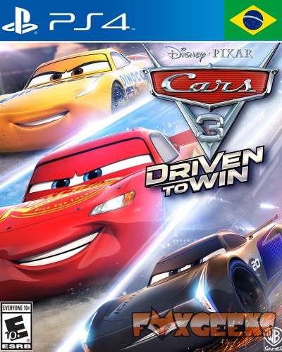 Capa do jogo PS4 Cars 3 Driven to Win com carros animados coloridos e texto