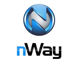 Logótipo azul e cinzento metálico com texto nWay