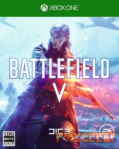 Capa do jogo Battlefield V para Xbox One com personagem armada e fundo azul e vermelho