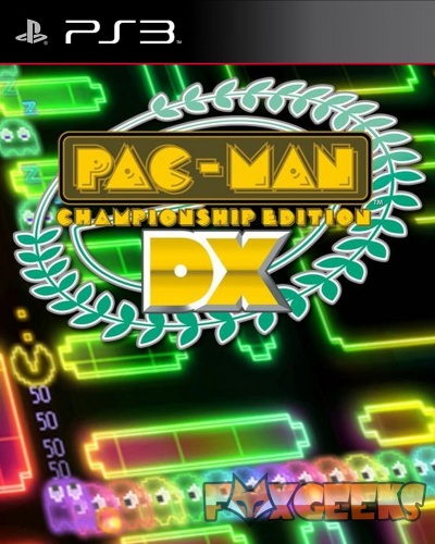 Capa do jogo PS3 Pac-Man Championship Edition DX com gráficos neon e texto amarelo e branco.