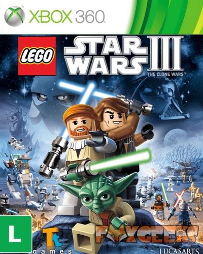 Capa do jogo LEGO Star Wars III para Xbox 360 com personagens LEGO e logo Xbox