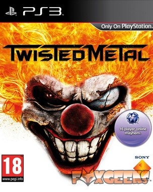 Capa do jogo Twisted Metal para PS3 com palhaço ameaçador