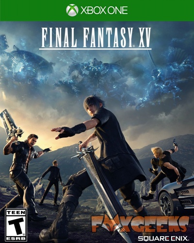 Capa do jogo FINAL FANTASY XV para Xbox One com personagens armados