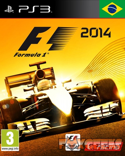 Capa do jogo F1 2014 para PS3 com carro de Fórmula 1 e fundo amarelo