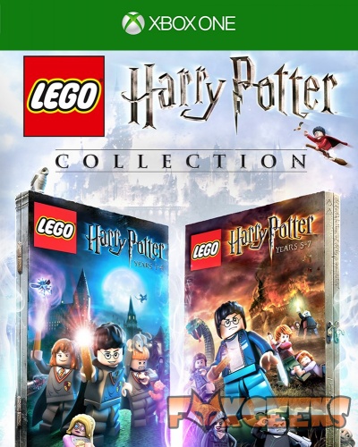 Capa do jogo LEGO Harry Potter Collection para Xbox One com personagens minifig e castelo ao fundo