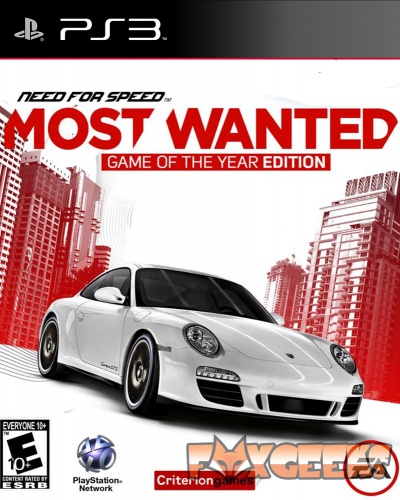 Capa do jogo Need for Speed Most Wanted para PS3 com carro desportivo branco e fundo urbano vermelho