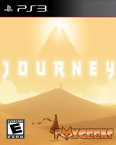 Capa do jogo Journey para PS3 com figura encapuzada em deserto e monte ao fundo