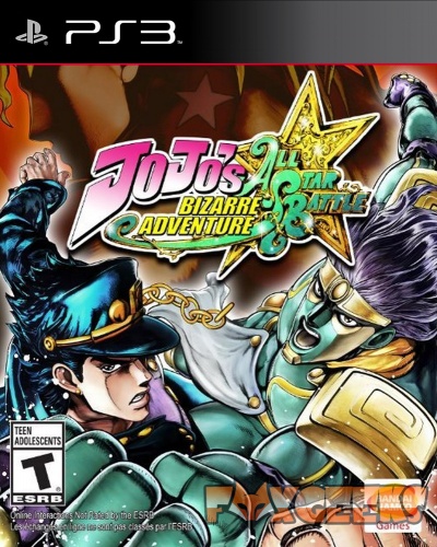 Capa do jogo JoJo's Bizarre Adventure All Star Battle para PS3 com personagens de anime