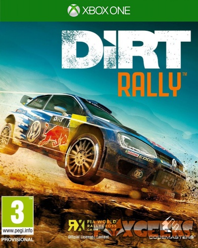 Capa do jogo Xbox One DiRT Rally com carro de rali Volkswagen em estrada de terra