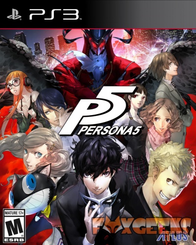 Capa do jogo Persona 5 para PlayStation 3 com personagens e logos