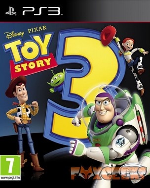 Capa do jogo Toy Story 3 para PS3 com personagens Woody, Buzz Lightyear, Alienígena e Jessie