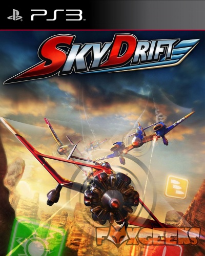 Capa do jogo SkyDrift para PS3 com aviões a sobrevoar desfiladeiro