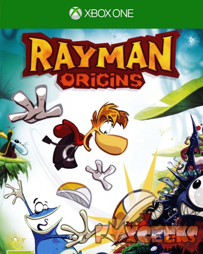 Capa do jogo Rayman Origins para Xbox One com personagens animados e texto colorido