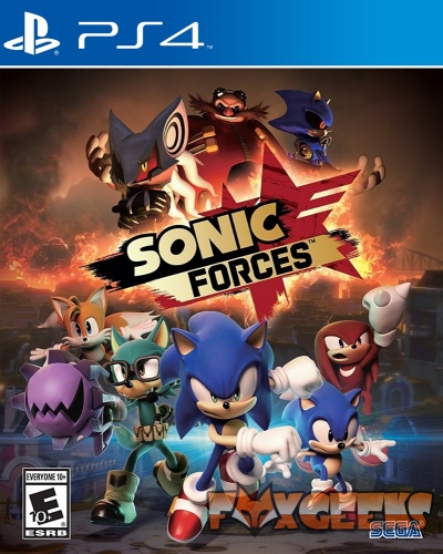Capa do jogo PS4 Sonic Forces com personagens da série Sonic e logo do jogo