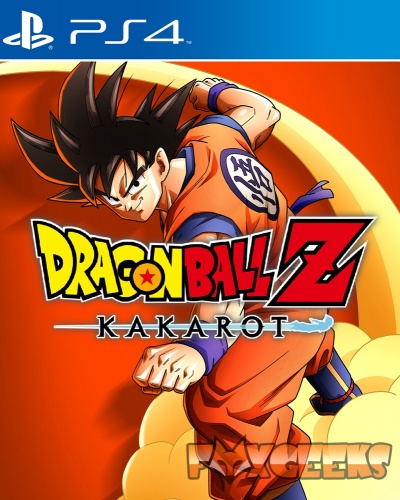 Capa do jogo PS4 Dragon Ball Z Kakarot com personagem animado em roupa laranja e azul e fundo laranja