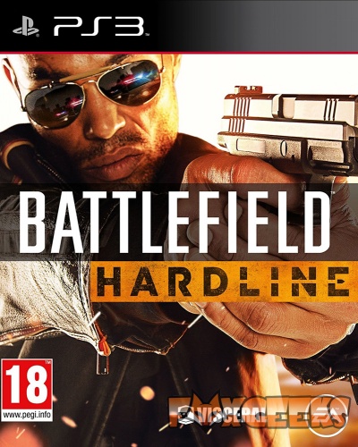 Capa do jogo PS3 Battlefield Hardline com homem de óculos e pistola