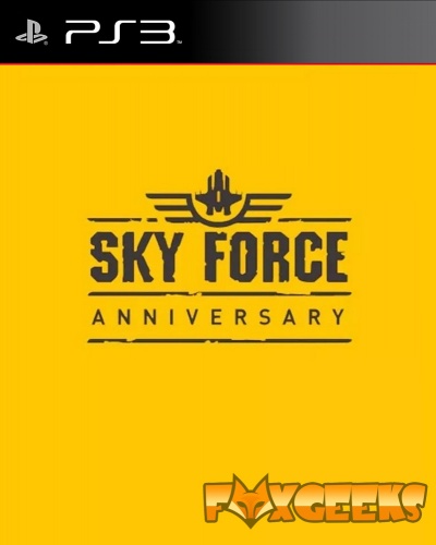 Capa do jogo Sky Force Anniversary para PS3 com fundo amarelo e texto preto