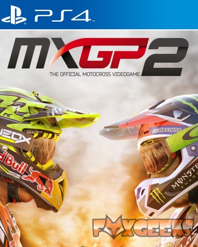 Capa de jogo PS4 MXGP2 com dois pilotos de motocross de capacetes coloridos