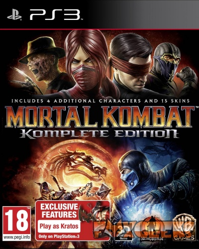 Capa do jogo Mortal Kombat Komplete Edition para PS3 com personagens e texto promocional