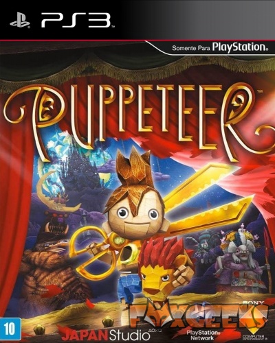 Capa do jogo PS3 Puppeteer com personagens e cenário teatral colorido
