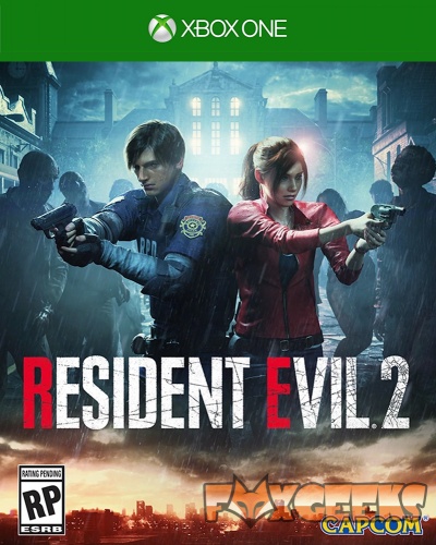 Capa do jogo Resident Evil 2 para Xbox One com personagens armados e logos